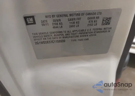 2012 Chevrolet Impala Lt from USA, damaged, VIN 2G1WG5E37C1158939